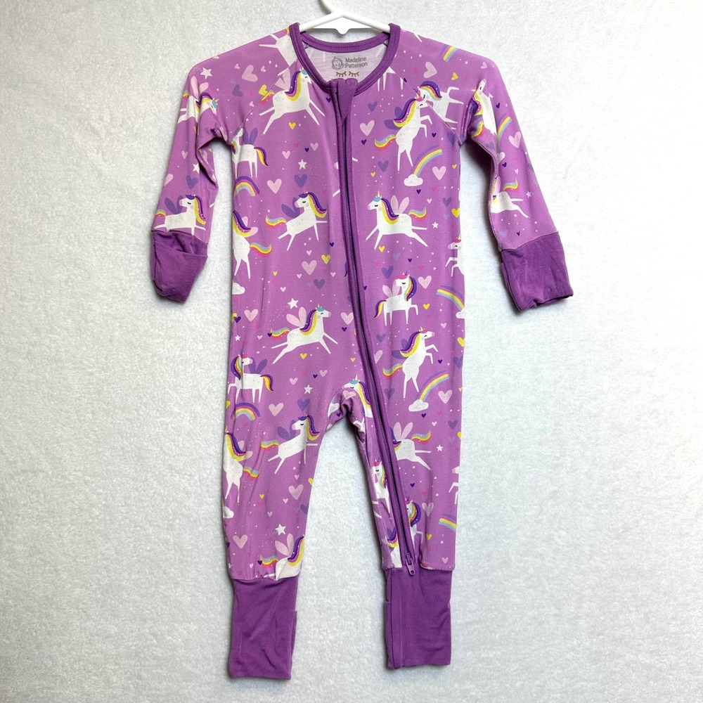 Little Sleepies Zippy Romper Kids 3-6M Purple Madeline Patterson Unicorn Rainbow